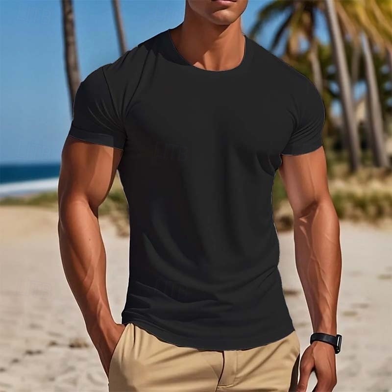 100 % Baumwolle Herren T-Shirt Tee Top Kurzarm Kurzarm Rundhalsausschnitt Sommer Einfarbig Einfarbig Mode Basic Casual Einfarbig Urlaub Casual Casual Alltag Marine Schwarz Weiß Top Tee für Männer 2025 - $10.49 –P4