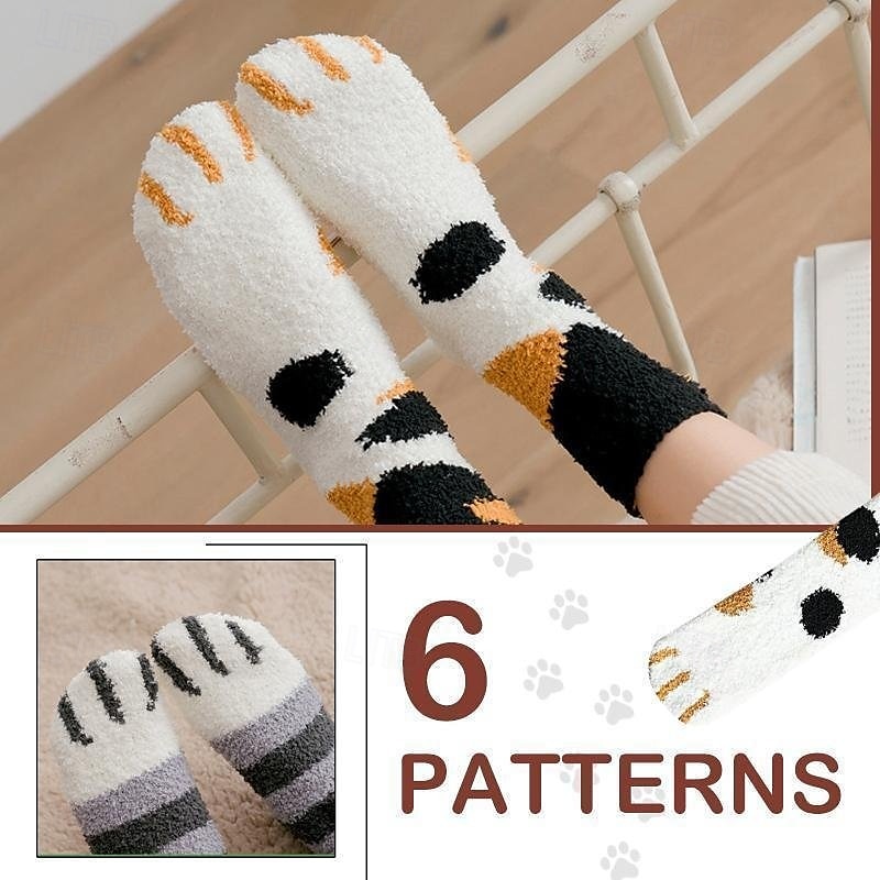 3 Pairs Cute Cat Claw Socks Fuzzy Coral Fleece Winter Warm Sleep Socks for Women Cozy Mid Calf Thick Soft Indoor Floor Socks 2025 - $10.99 –P6