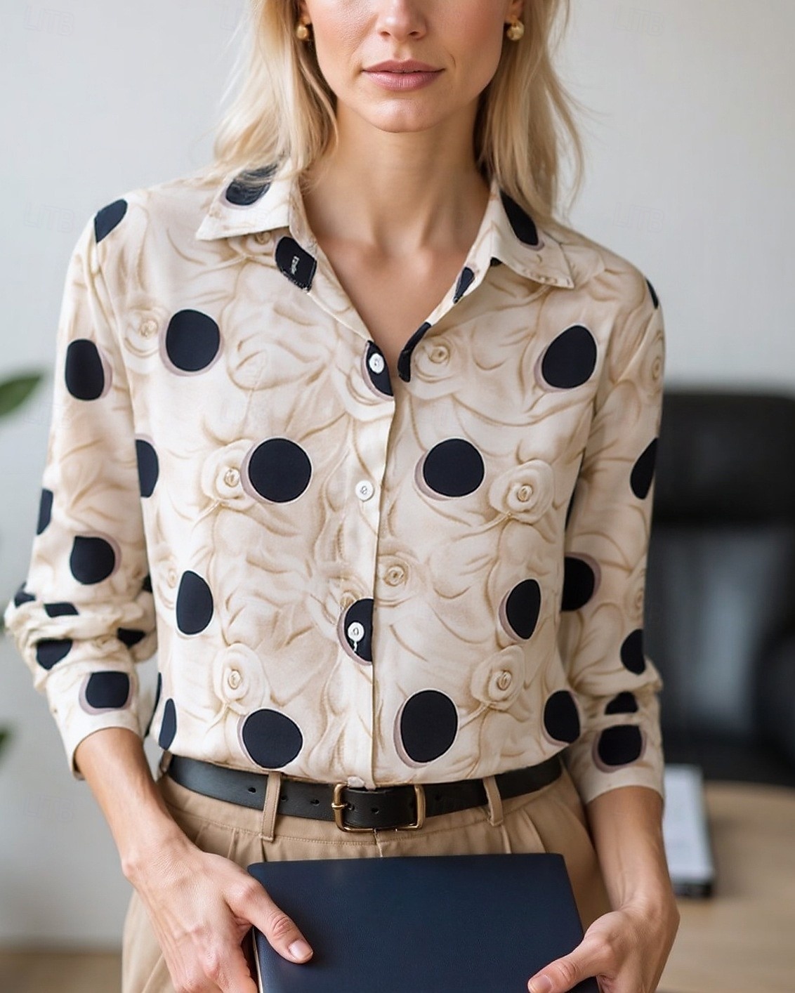 Dame Bluse Dressy topper Chiffongoverdeler Blomstret Fargeblokk Elegant Daglig Stilfull Langermet Skjortekrage Vanlige topper Arbeid Daglig Knapper Trykt mønster Svart Blå Brun Grønn Beige Vår, Høst 2025 - $24.99 –P3