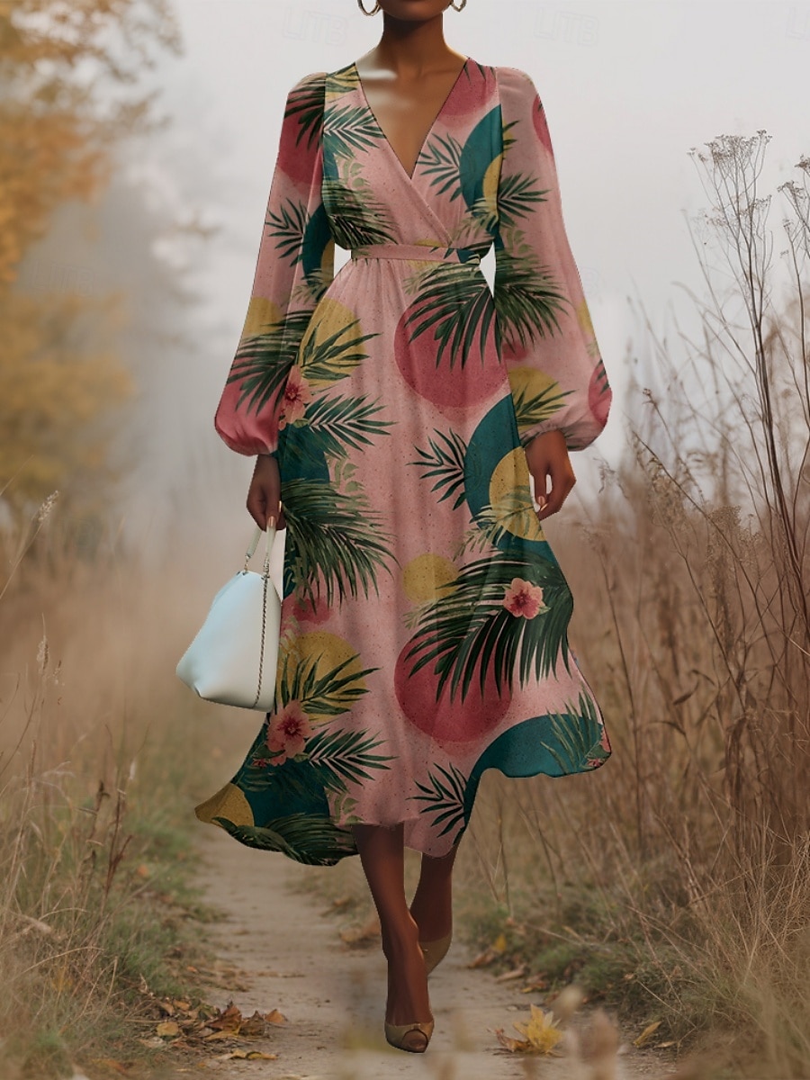Damen Midikleid Freizeitkleid Chiffon Schwingkleid Modern Urlaub Täglich Wochenende Normale Passform Blumen Leopard Langarm V Ausschnitt Weiß Rosa Fuchsie Sommer Frühling Herbst 2025 - $31.99 –P5