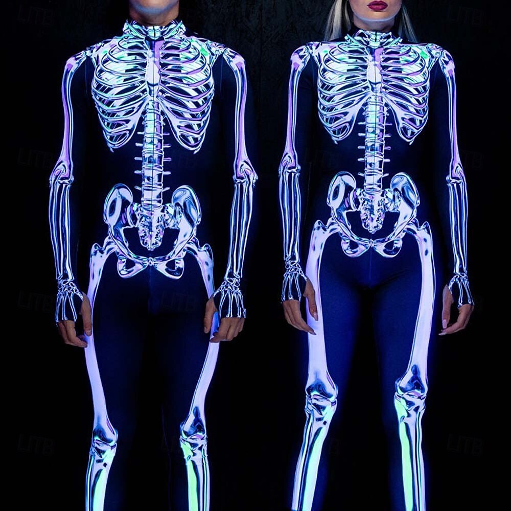 Combinaison squelette tête de mort pour Halloween, costumes de groupe pour couples, combinaison intégrale, costume effrayant pour hommes, femmes, garçons, enfants, adultes, performance, fête, club, de 2025 ? $25.99 –P1