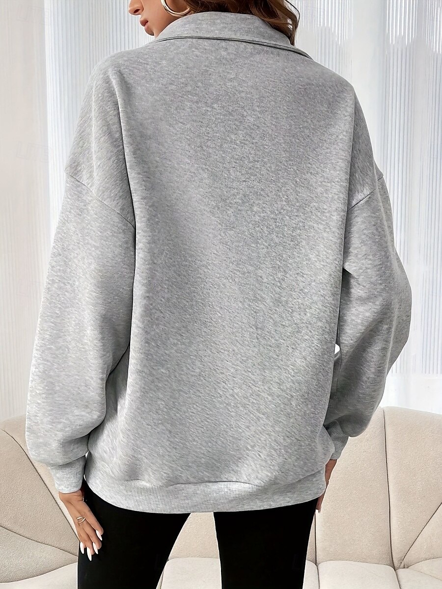 Mulheres Moletom Tecido Casual Manga Longa Gola Alta Tops regulares Rua Dia a Dia Patchwork Zíper Preto Fúcsia Cinzento Escuro Bege Cinzento Outono Inverno de 2025 por $26.99 –P7
