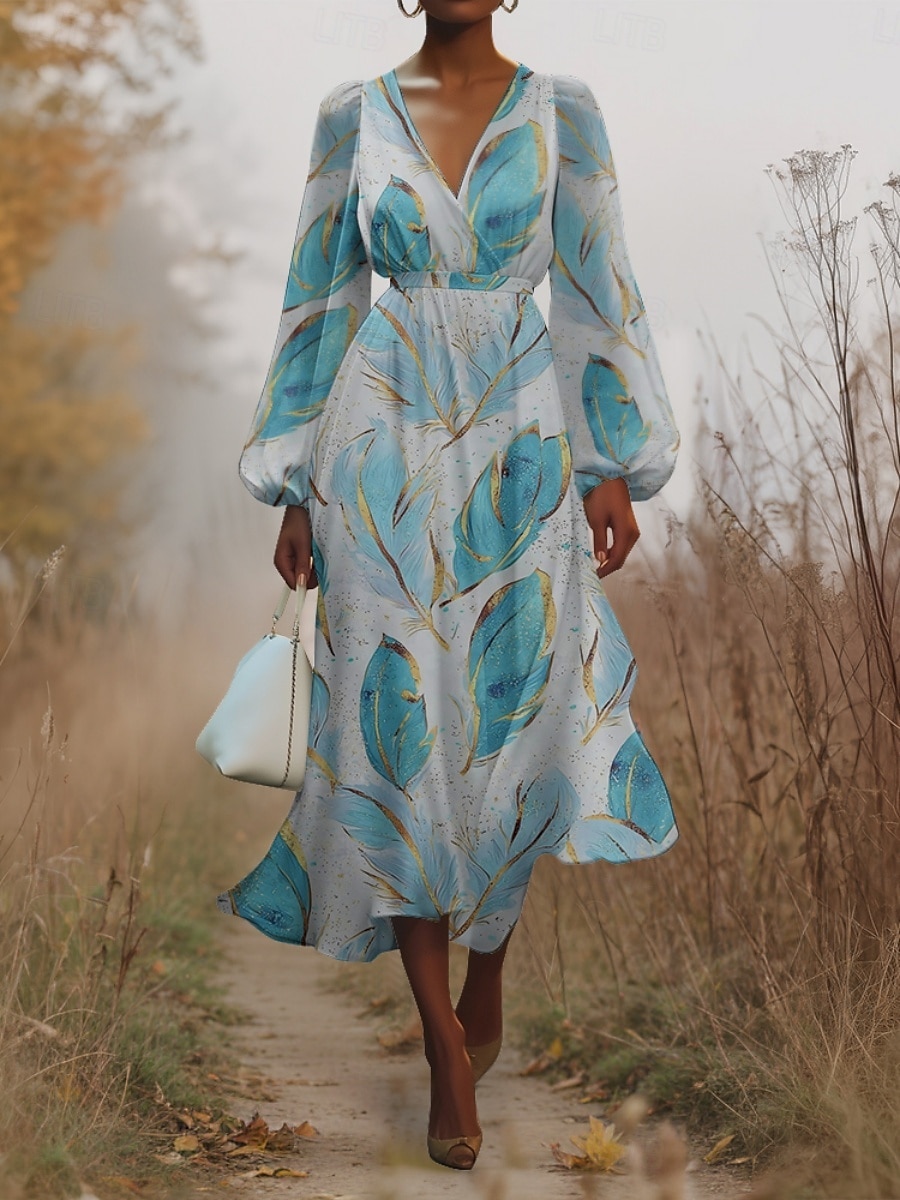 Damen Midikleid Freizeitkleid Chiffon Schwingkleid Modern Urlaub Täglich Wochenende Normale Passform Feder Langarm V Ausschnitt Weiß Blau Leicht Blau Sommer Frühling Herbst 2025 - $31.99 –P1