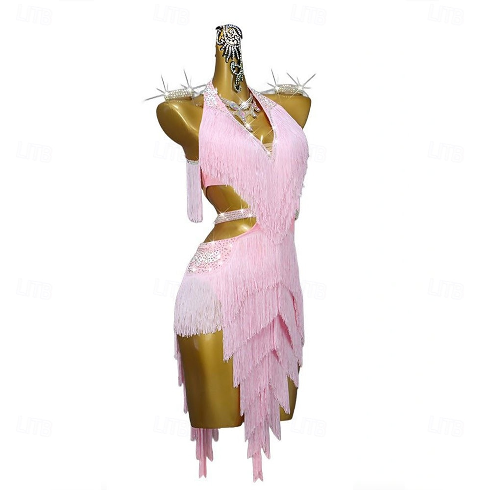 Robe de danse latine glamour à franges pour femme – Costume à franges scintillantes, idéal pour le cha-cha et la rumba &spectacle de salle de bal de 2025 ? $212.99 –P2