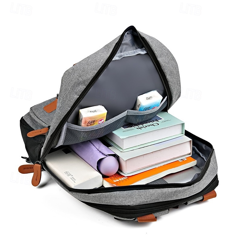 Sac à dos bleu pour ordinateur portable avec port USB – Sac de voyage et d'école à compartiments multiples avec accents en cuir et poche pour bouteille d'eau de 2025 ? GBP £24 –P4