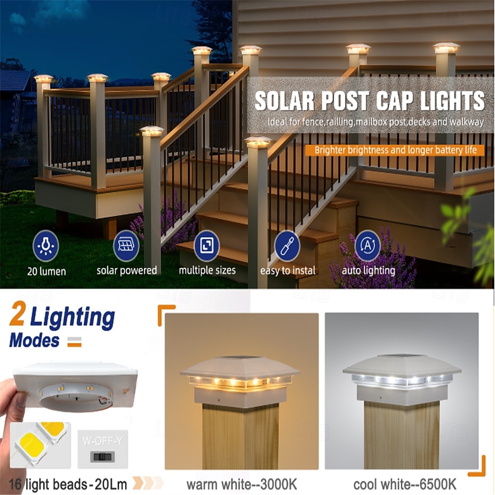 Solar Column Headlights With Warm And White Light Integrated 4x4 Column Lights Outdoor Waterproof Garden Terrace Fence Deck Decorative Fence  1PC 2025 - $29.99 –P5