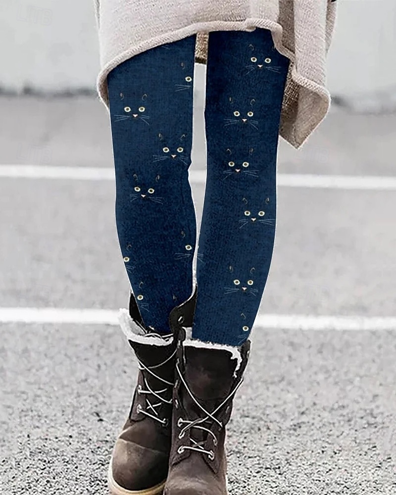 Naisten Housut Leggingsit Mukavat leggingsit Katutyyli Vapaa-aika Täyspitkä Korka vyötärö Kissa Joustava vyötärö Painettu Hengitettävyys Mukava Elastinen Loma Katu Arki-asut Musta Vaaleanpunainen 2025 - $17.99 –P2