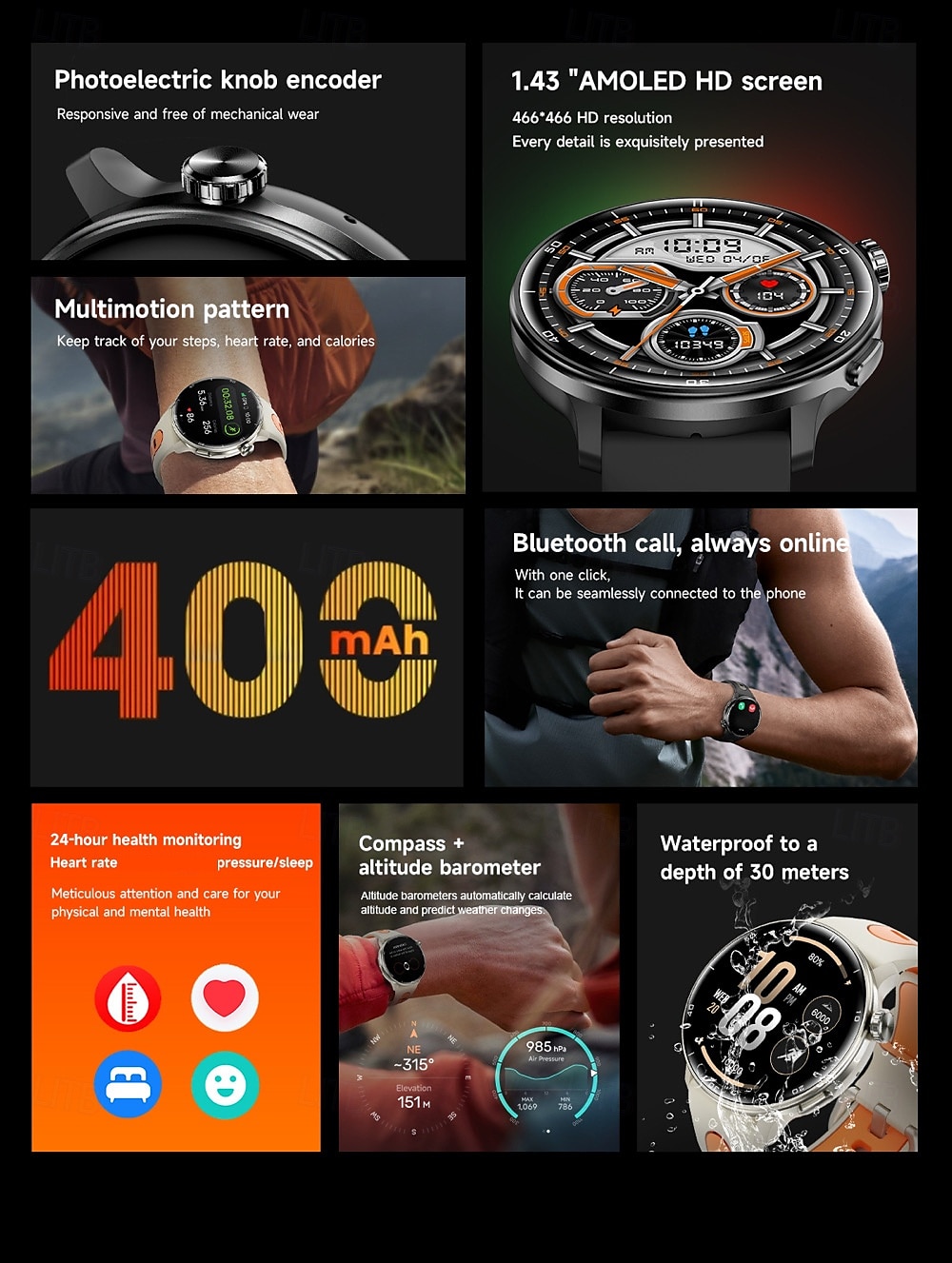 S666R Montre intelligente 1.43 pouce Smartwatch Montre Connectée Bluetooth Podomètre Rappel d'appel Moniteur d'Activité Compatible avec Android iOS Hommes GPS Longue Veille Étanche IP68 Boîtier de de 2025 ? $68.99 –P2