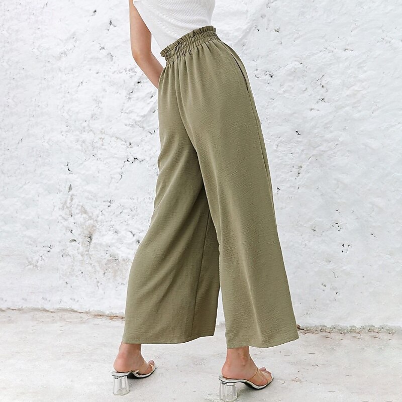 Femmes Jambe large Slacks Streetwear Occasionnel Longueur complète Naturel Uni Avec Poches Taille Élastique Confortable Fête Week-end Rouille Vert printanier Noir Blanche Automne Coupe régulière de 2025 ? $17.99 –P7