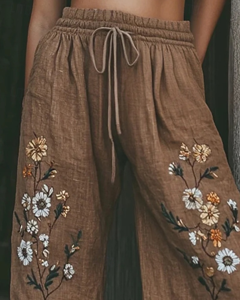 Mujer Perneras anchas Pantalones Pantalones palazzo Moda Ropa de calle Longitud total Alta cintura Flor Correa Cintura elástica Estampado Transpirabilidad Cómodo Calle Ropa Cotidiana Noche Marrón 2026 - $24.99 –P2