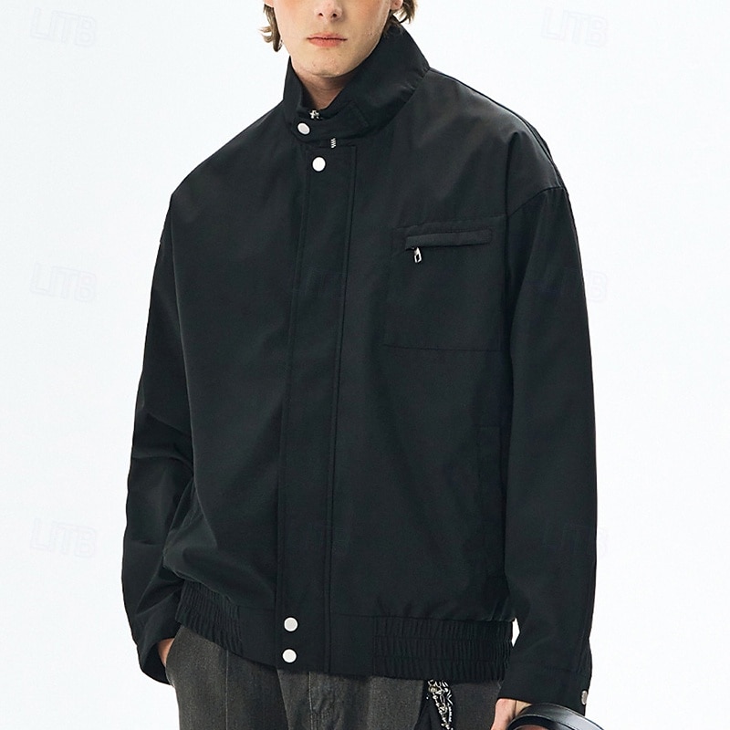 Herr Lättviktsjacka Vardaglig jacka Semester Dagligen Vindtät jacka Ficka Vår Höst Slät Mode Klassisk Hög krage Normal Aprikos Svart Purpur Grön Kaki Jacka 2025 - $44.99 –P17