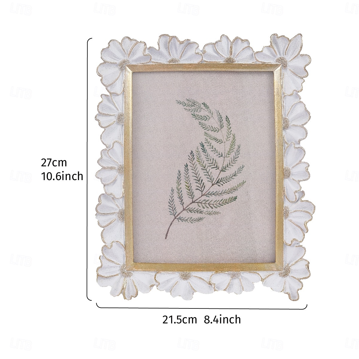 White Resin Photo Frame with Gold-Edged 3D Daisy Design, Square Picture Frame for Desktop Display, Horizontal and Vertical Use, Ideal for Home Decor and Photography Props 2025 - $18.99 –P2