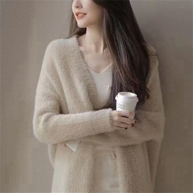 Femmes Pull Cardigan Mode Streetwear Quotidien Couleur Unie Côtelé Ouvert devant Tricoté manche longue Hauts Longs Tricoter Fête Sortir Week-end Blanche Rose Claire Automne Hiver de 2025 ? $34.99 –P2