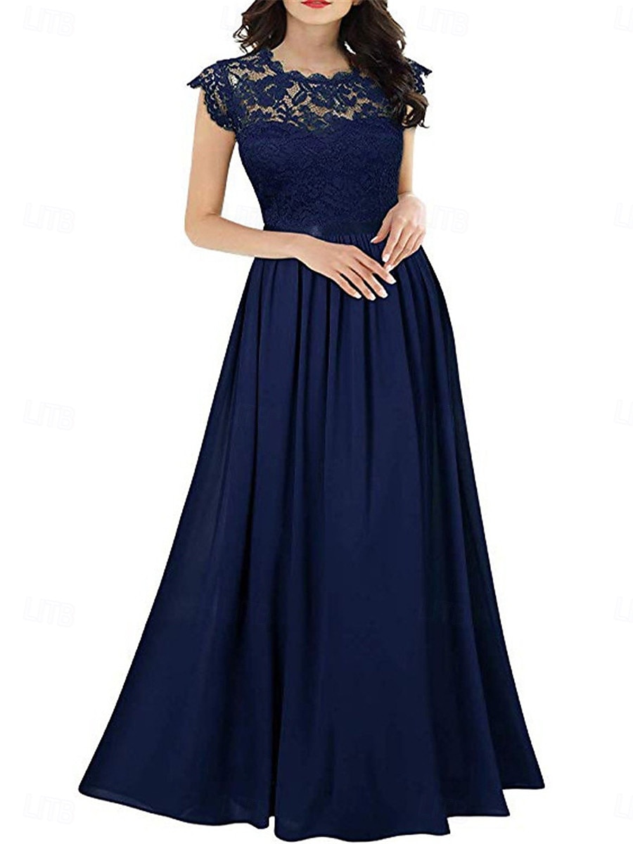 Pentru femei Rochie Lunga Rochie Maxi Rochie de dantela Rochie de Cocktail Rochie pentru invitata de nunta Șifon Elegant Modă Modern În aer liber Petrecere cu cocktail Fit regulat Simplu Manșon scurt 2025 - $27.99 –P12