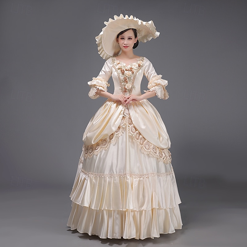 ancien Rococo Renaissance Maxi Robe Normal Juliette Princesse Mariée Plissé Volanté Princesse Col rond Déguisement Femmes Halloween Carnaval Mascarade Soirée Halloween Performance Adultes de 2026 ? $263.59 –P5