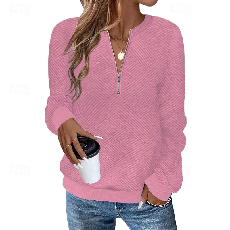 Dame Teksturert genser Pullover عادي Gatemote Fritid Behagelig Langermet V-hals Vanlige topper Gate Ferie Ut på byen Quarter Zip Svart Hvit Rosa Grå Høst 2025 - $26.99 –P6