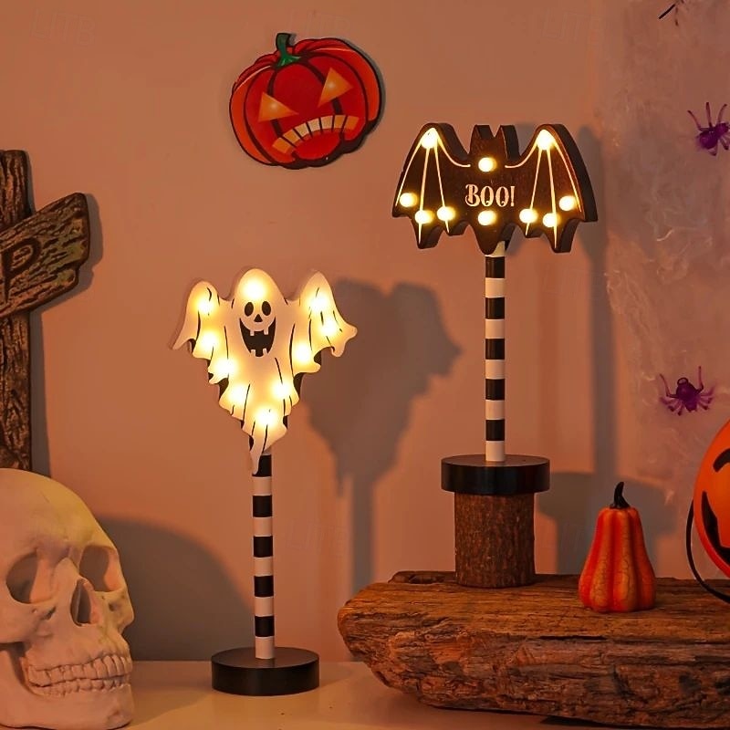 Lampada da notte di Halloween in legno, lampada a forma di zucca di Halloween, lampada fantasma alimentata a batteria, lampada a forma di pipistrello, lampada a forma di teschio, lampada decorativa del 2026 a $30.99 –P3
