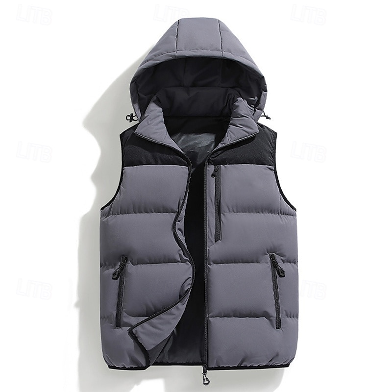 Herren Wanderweste Pufferweste Ärmellos Weste Außen Thermowarm Winter Reißverschluss Tasche Polyester Schwarz Grün Khaki Jagd Angeln Klettern 2025 - $44.99 –P3