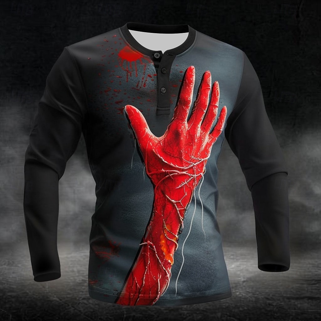 Men's Blood Splatter Hand Blood stains Henley Shirt Long Sleeve Fashion Cute Daily Casual Holiday Going out Spring &  Fall All Seasons Black Henley Henley T-Shirt 2026 - $24.99 –P1