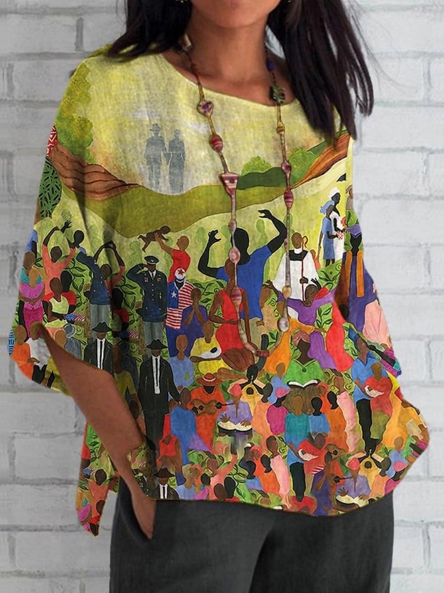 Women's Shirt Graphic Butterfly Color Gradient Daily Casual 3/4 Length Sleeve Crew Neck Regular Tops Daily Holiday Print Black Blue Purple Green Summer Spring Fall 2025 - $22.99 –P4