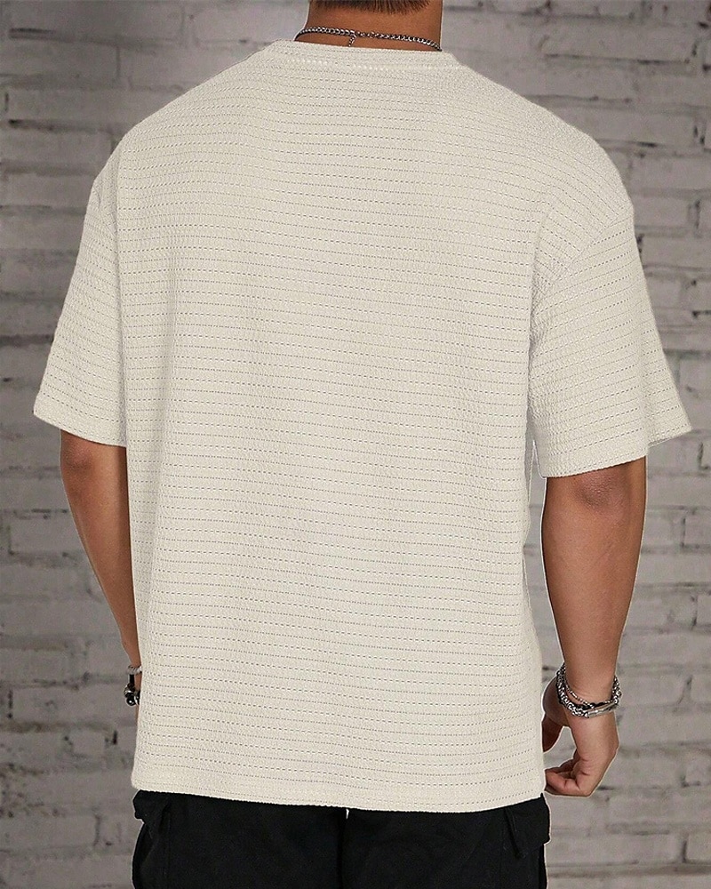 Homme T-shirt Chemise à manches courtes Manche Courte Col ras du cou Été Uni Mode Designer Basique Jacquard Vacances Rue Sortir Noir Blanche Kaki T-shirt haut de gamme pour homme de 2025 ? $14.49 –P3