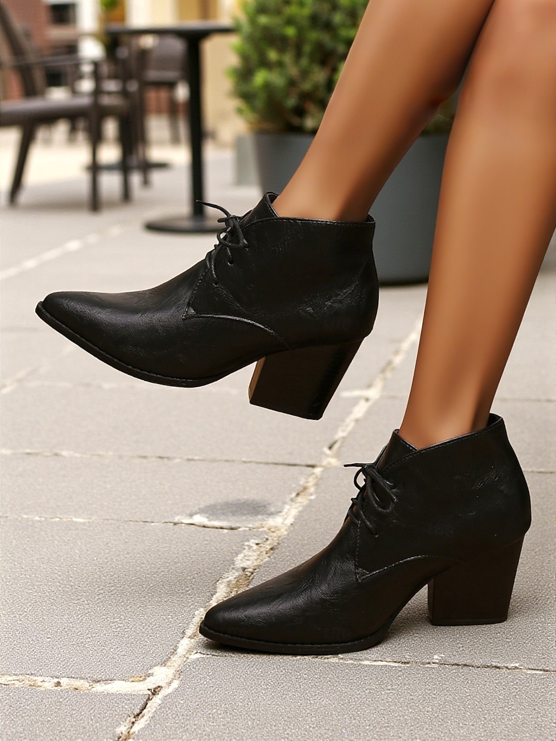 Botas femininas retrô de cano curto com cadarço e bico fino - botas curtas de salto bloco em couro sintético para o outono, estilo urbano &roupas do dia a dia de 2025 por $42.99 –P5