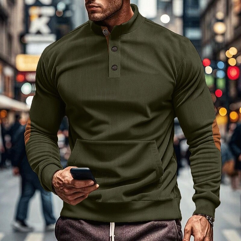 Per uomo Maglia Velluto a coste Felpa con cappuccio abbottonata Aalbicocca Nero Verde militare Marrone Grigio chiaro Colletto Mao Semplice Patchwork Sport & Outdoor Casuale Quotidiano Streetwear Cool del 2025 a $27.99 –P2
