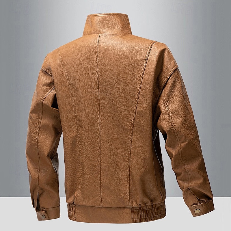 Homme Veste en Similicuir Veste moto Blouson de Moto Vacances Quotidien Coupe-vent Chaud Avec Poches Automne Hiver Uni Mode Classique Col montant Régulier Noir Jaune Gris Veste de 2025 ? $58.99 –P15