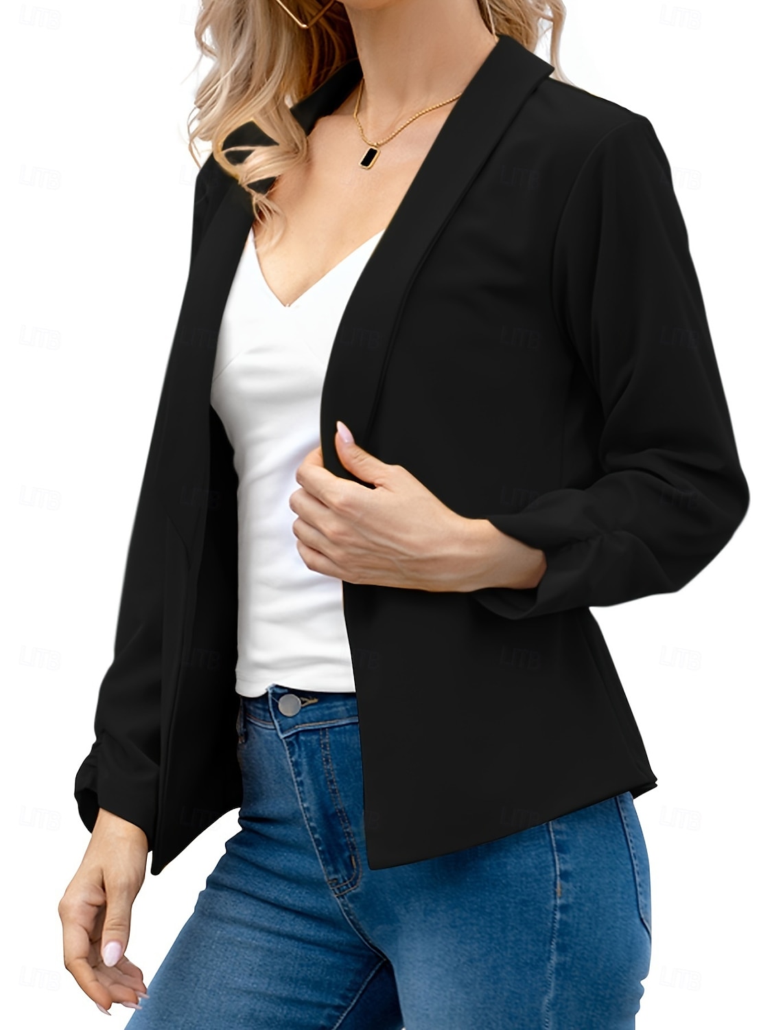 Femmes Blazer Confortable Respirant Coupe ajustée Mode Moderne Uni Travail Quotidien Régulier Col Rabattu Coupe régulière manche longue Vêtements d'extérieur Rose Claire Noir Blanche Printemps Automne de 2025 ? $26.99 –P14