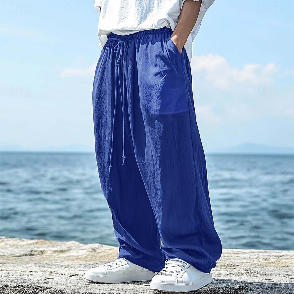 Hombre Pantalones de lino Pantalones Pantalones de verano Correa Cintura elástica Pierna recta Plano Comodidad Transpirable Longitud total Casual Diario Exterior Moda Estilo clásico Negro Verde Trébol 2026 - $25.99 –P8