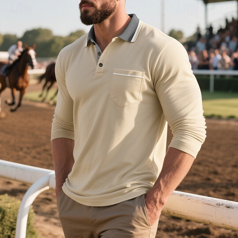 Herren Golfshirt Golf Poloshirts Arbeit Lässig Revers Kurzarm Basic Modern Farbblock Knöpfe Frühling Herbst Normale Passform Aprikose Schwarz Weiß Gelb Rote Marineblau Golfshirt 2025 - $18.99 –P3
