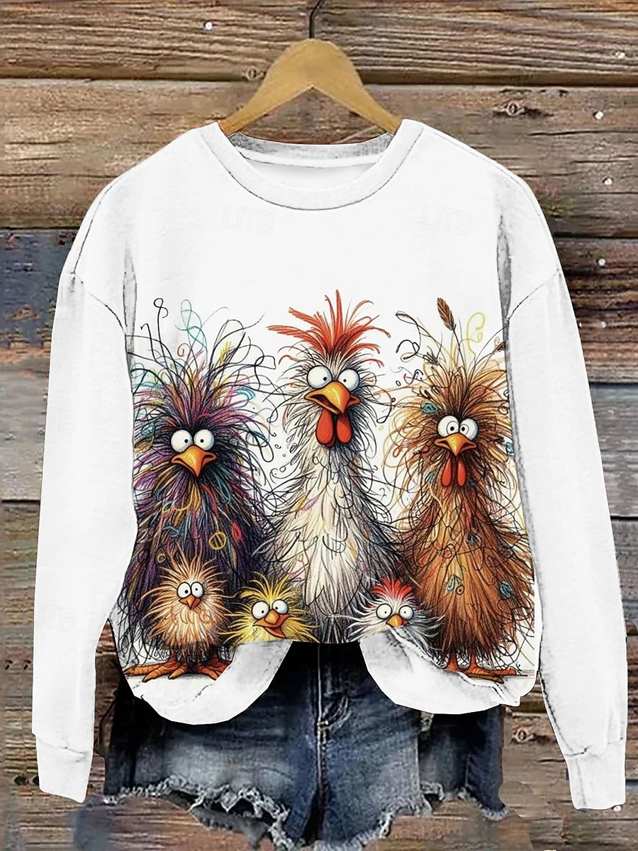 Damen Pullover Sweatshirt Grafik Tier Mode Lässig Langarm Rundhalsausschnitt Reguläre Oberteile Straßen Tägliche Kleidung Lässiger Druck Weiß Orange Herbst Winter 2026 - $28.99 –P3