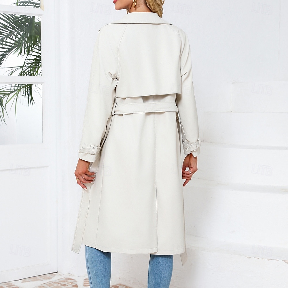 Women's Coat Comfortable Buttons Fashion Street Style Plain Outdoor Casual Daily Long Turndown Regular Fit Long Sleeve Outerwear Black Navy Blue Beige Fall Winter 2025 - $57.99 –P5