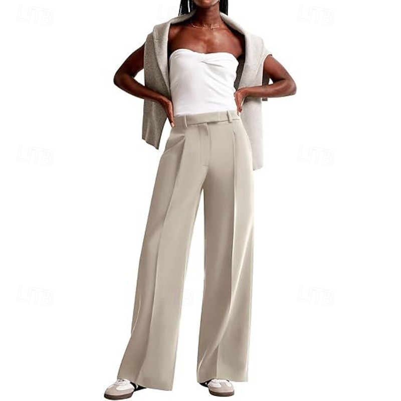 Women's Wide Leg Slacks Streetwear Casual Full Length Natural Plain Elastic Waist Comfy Street Holiday Daily Wear Ash Dark-Gray Dark red Apricot Fall Regular Fit 2026 - $32.99 –P10