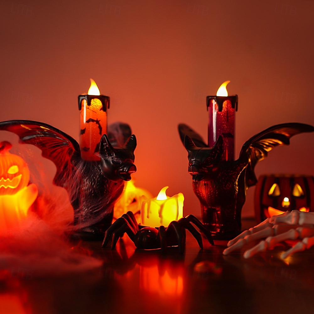 1 stk halloween flaggermus glødende led elektronisk stearinlys simulering stearinlysholder dekorasjonslys innendørs og utendørs feststemning dekorasjonslys lilla oransje 2025 - $6.49 –P10