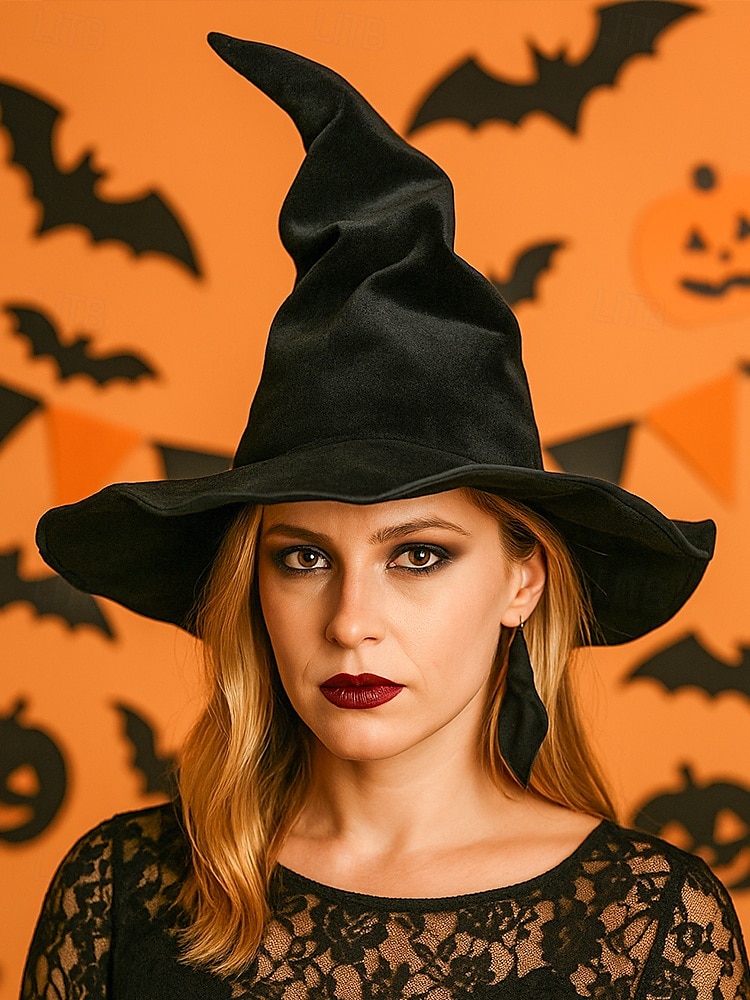 Damhäxhatt i sammet för halloween – spetsig gotisk kostymaccessoar för cosplay, fester och festivaler för kvinnor 2025 - $19.99 –P1