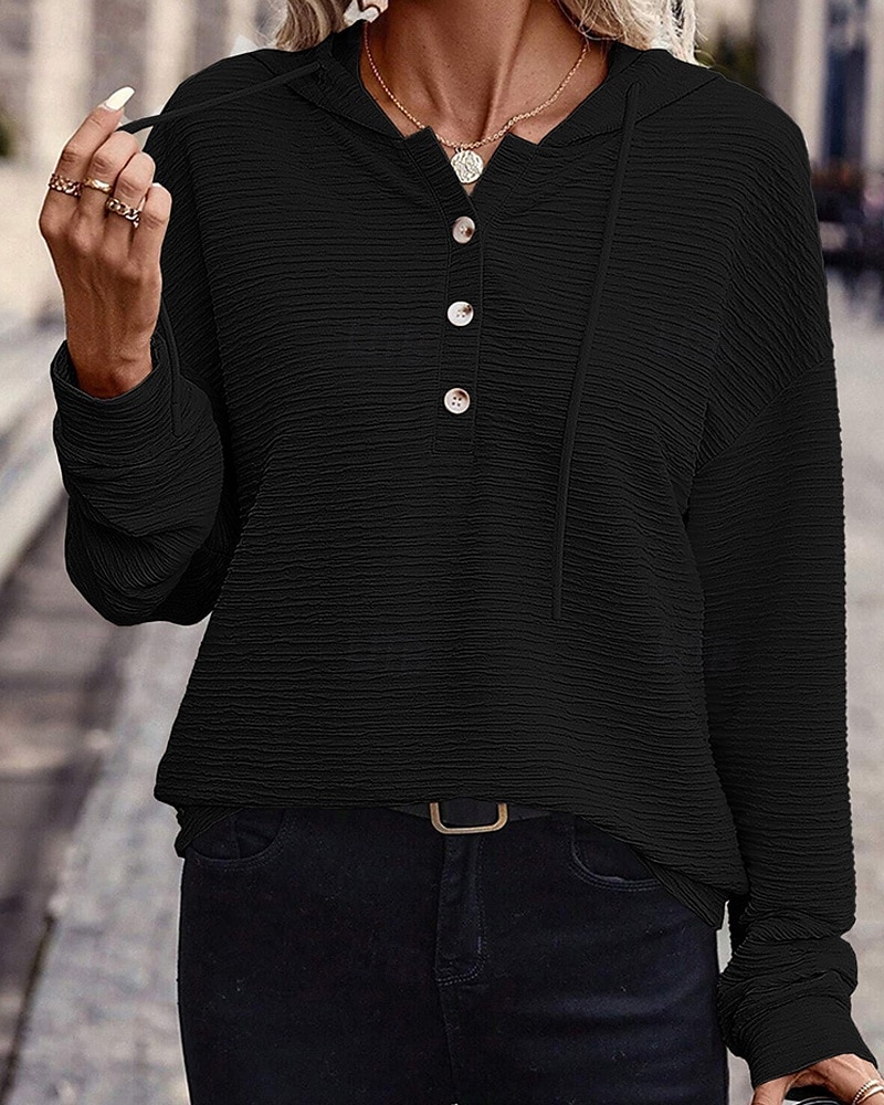 Dame Pullover hettegenser-genser عادي Gatemote Fritid Behagelig Langermet Med hette Vanlige topper Gate Ferie Ut på byen Knapper Svart Rosa Grå Høst 2025 - $23.99 –P2