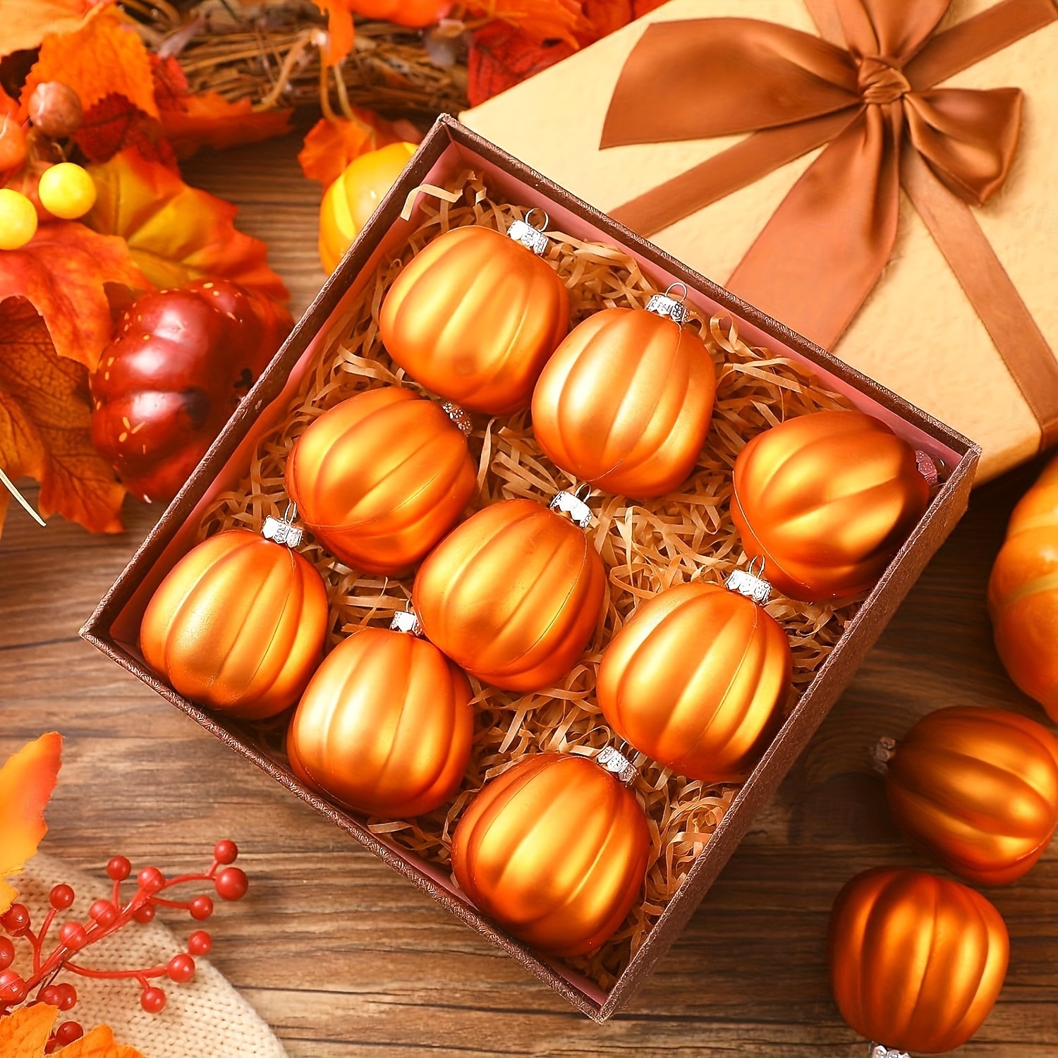 24 stk. hengende halloween gresskarpynt mini høst-Thanksgiving-ballpynt, 5 cm rustikke gresskarkuler i gårdshusstil til høsttre, girlander, borddekorasjon eller høytidsdekor. 2025 - $12.99 –P1