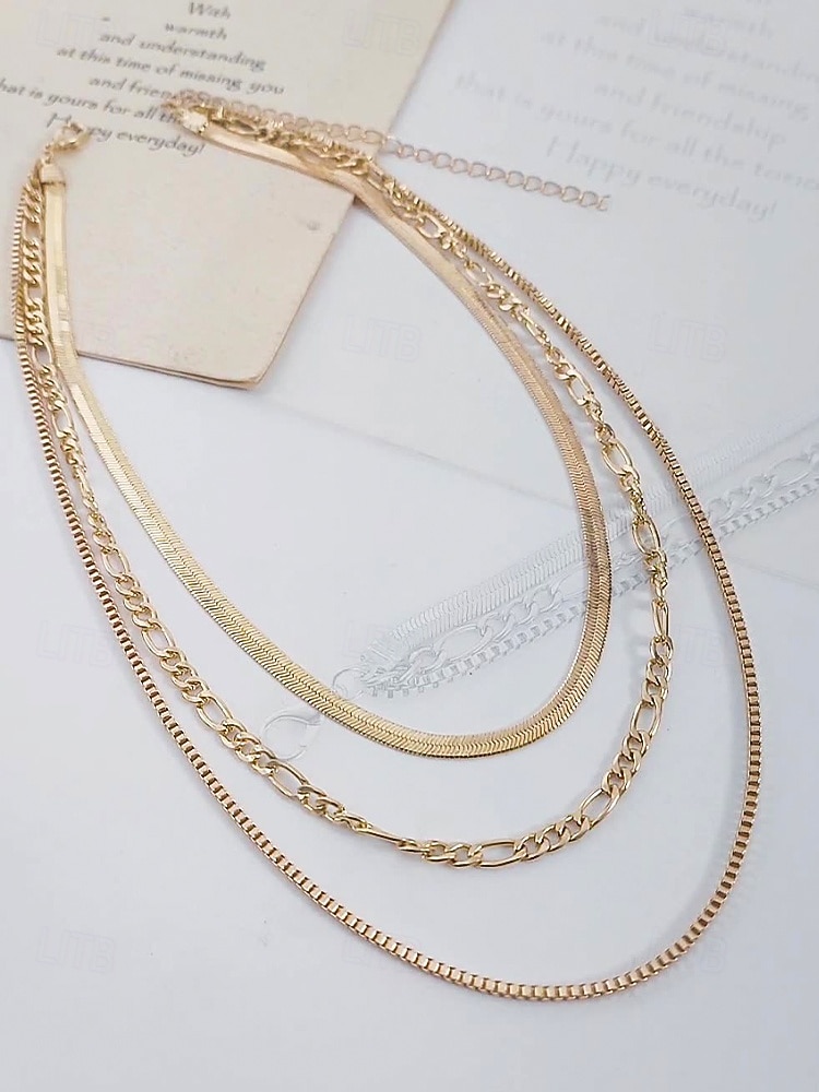 Women's Gold Layered Chain Necklace – Alloy Choker Set, Trendy Minimalist Jewelry for Parties, Dates and Night Out 2025 - $9.99 –P4