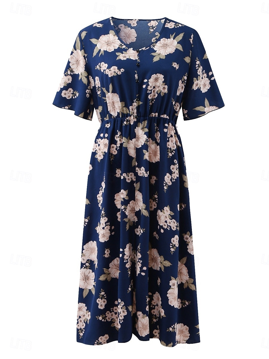 Pentru femei Mărime Plus Rochie casual Floral În V Manșon scurt Vară Primăvară Elegant Modă Modern Casual Rochii Midi Zilnic Concediu Rochie 2025 - $23.99 –P18