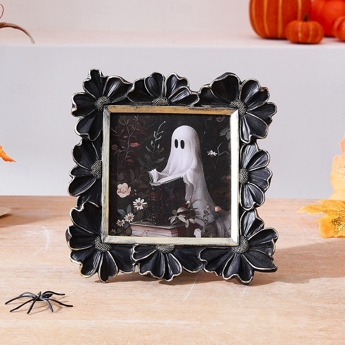 Cadre photo en résine gothique d'Halloween, motif marguerite 3D noir et or, cadre d'affichage photo rectangulaire pour la décoration intérieure, support photo chaud de bureau, utilisation horizontale de 2025 ? $17.99 –P9