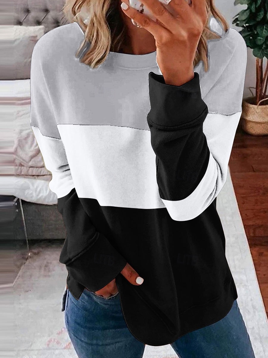Femmes Sweatshirt Pull Graphique Rayé Occasionnel manche longue Col ras du cou Col rond Hauts Réguliers Rue Occasionnel Fête Imprimé Rose Claire Vin Bleu Violet Orange Printemps Automne Hiver de 2025 ? $28.79 –P4
