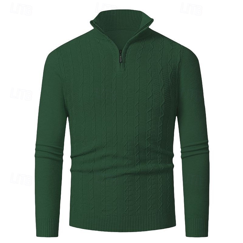 Men's Pullover Sweater Jumper Quarter Zip Sweaters Knit Sweater Cable Knit Regular Tops Knitted Plain Quarter Zip Fashion Casual Vacation Daily Wear Clothing Apparel Fall Winter Black Navy Blue S M L 2026 - $26.99 –P14
