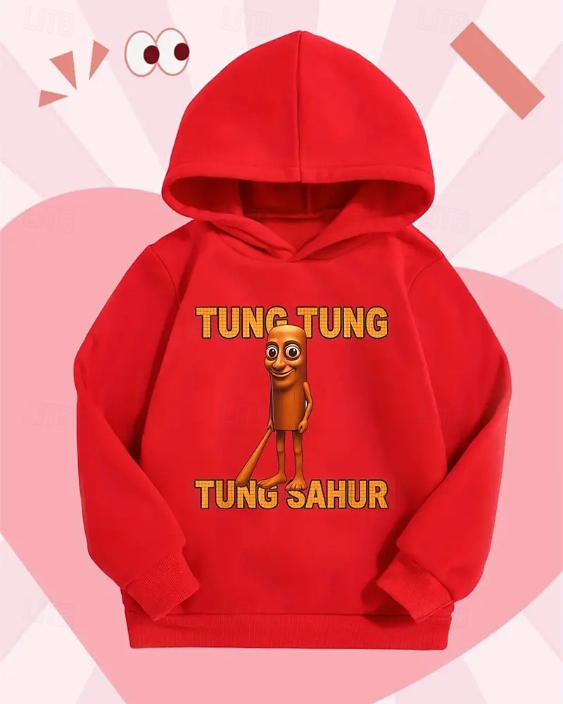 Pojkar 3D Tung Tung Grafisk Huvtröja Långärmad Vår Höst Mode Streetwear Barn 4-12 år Huva Friluftsliv Casual Dagligen Normal Passform 2025 - $18.99 –P4