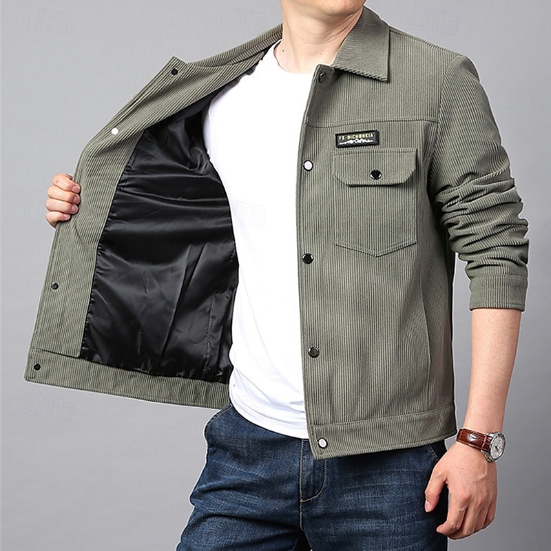 Per uomo Giacca Leggera Giacca in Velluto a Coste Giacca Cargo Giacca Casual Vacanza Quotidiano Caldo Tasca Primavera Autunno Semplice Moda Classico Bavero Regolare Nero Verde Cachi Giacca del 2025 a $58.99 –P13