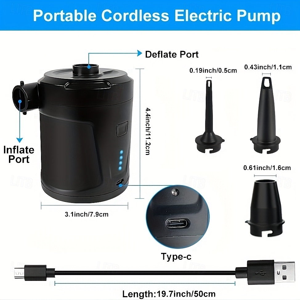 Wiederaufladbare, tragbare, kabellose elektrische Luftpumpe mit 5200 mAh – doppelt verwendbar für Luftmatratzen im Schwimmbecken &mehr - schwarz 2025 - $49.99 –P3