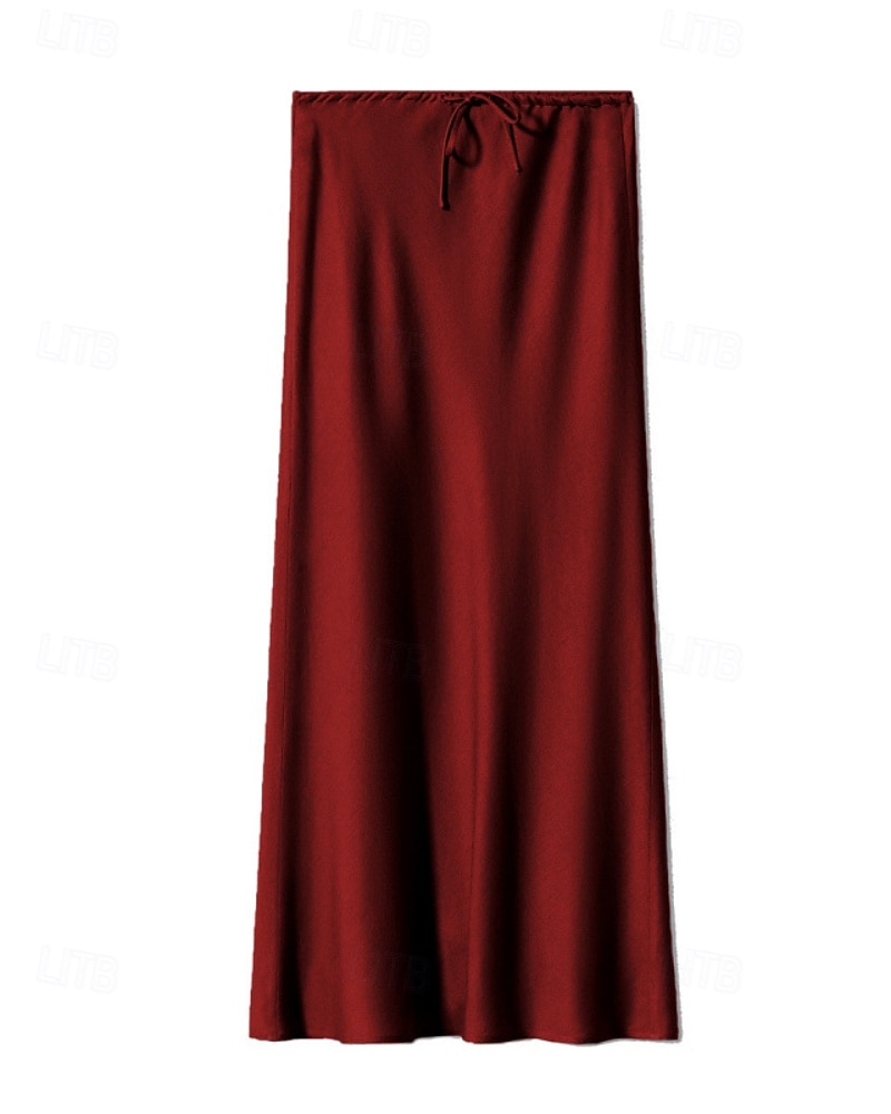 Mujer Falda Casual Maxi Tiro Medio Faldas Plano Correa Microelástico Vacaciones Calle Vino Azul marinero Negro Verde Ejército Otoño Poliéster 2025 - $22.99 –P5