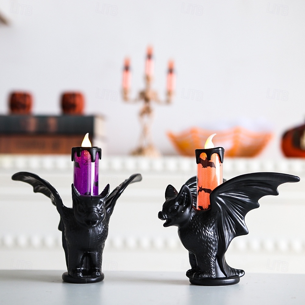 1 stk halloween flaggermus glødende led elektronisk stearinlys simulering stearinlysholder dekorasjonslys innendørs og utendørs feststemning dekorasjonslys lilla oransje 2025 - $6.49 –P8