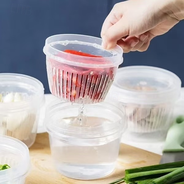 Lot de 5 boîtes de conservation pour aliments avec couvercles, récipients de conservation pour oignons, gingembre et ail, bols de préparation ronds avec drainage pour réfrigérateur, organisateur de 2025 ? $10.49 –P2