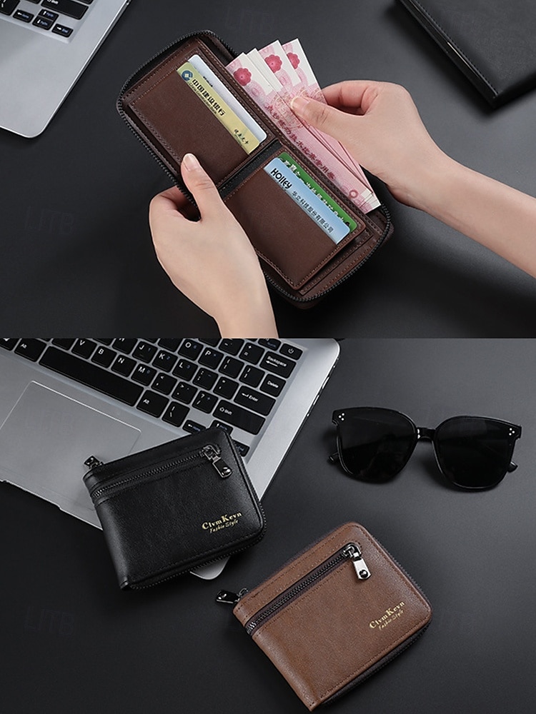 Portafoglio da uomo in similpelle con cerniera – design sottile a due ante con più scomparti per carte e tasca portamonete, borsa elegante e resistente per lavoro, viaggi e uso quotidiano del 2025 a $11.99 –P3